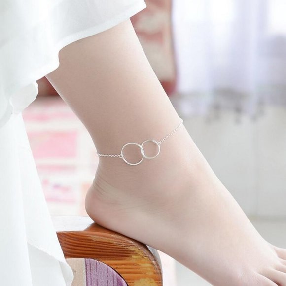 NEW 925 Sterling Silver Double Circle Anklet - Picture 1 of 5